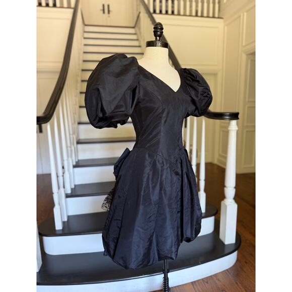 Vintage 80s Black Bubble Hem Prom Dress Special Occasion Alt WhimsyGoth Wedding - Picture 4 of 11